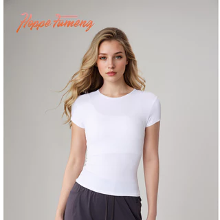 Hoppe Fumeng ขายร้อนแฟชั่นฟิตเนสผู้หญิงแขนสั้นสบายๆกีฬาเสื้อยืดโยคะ tops