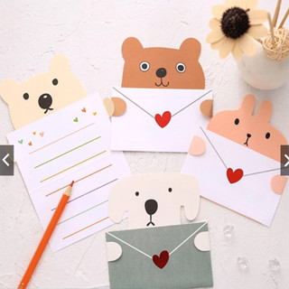 Kawaii การ์ตูนโปสการ์ดเปล่าพร้อมซองจดหมาย DIY ของขวัญห่อกระเ…
