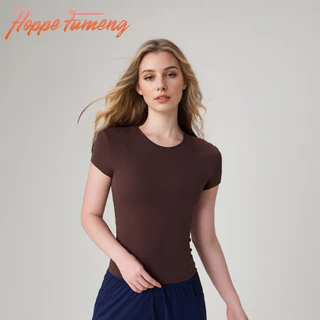 Hoppe Fumeng ขายร้อนแฟชั่นฟิตเนสผู้หญิงแขนสั้นสบายๆกีฬาเสื้อยืดโยคะ tops