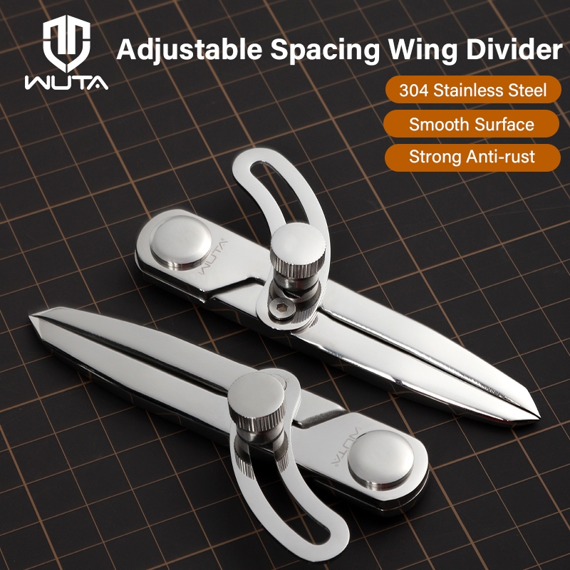 WUTA เข็มทิศหนัง ไม้บรรทัดวัดระยะห่างแบบปรับได้ ไม้บรรทัดวัดระยะปีก 304 Stainless Steel Adjustable Spacing Wing Divider