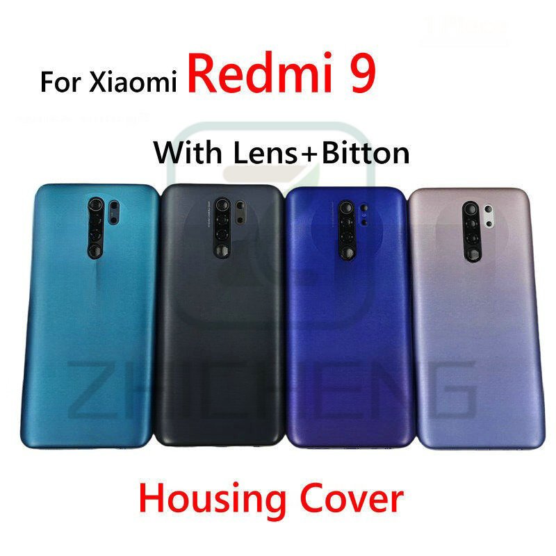 สําหรับ Xiaomi Redmi 9 ฝาครอบด ้ านหลังฝาครอบแบตเตอรี ่ พร ้ อมเลนส ์ และปุ ่ ม