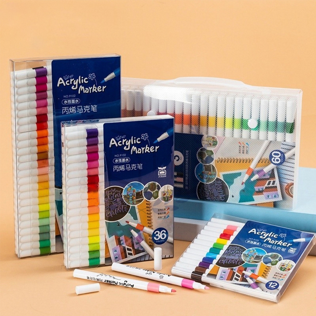 48 สีอะคริลิค Marker Multicolor เติม Art Creative Graffiti เครื่องหมายสีชุดสมุดภาพไดอารี่เขียนนักเรียนเด็กของขวัญ Art เครื่องเขียนอุปกรณ์เครื่องมือ
