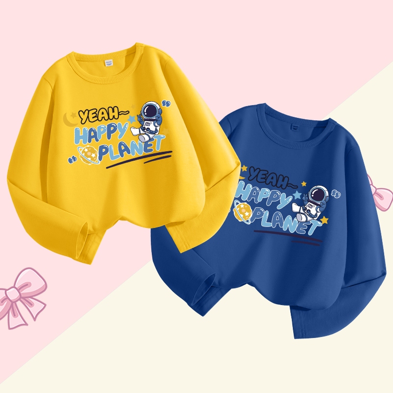 Wgq Boys เสื้อยืดแขนยาว เสื้อแขนยาว Cotton 100% พิมพ์ลายนักบินอวกาศ