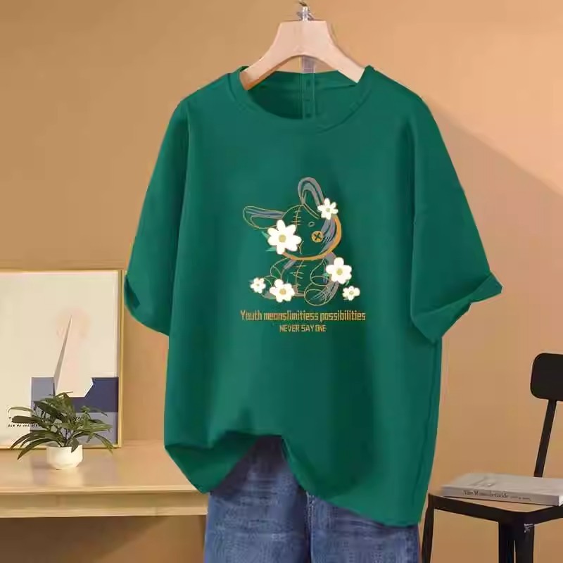 Bely 2025 เสื้อยืดแขนสั้นคอกลมแขนสั้นแฟชั่นลําลองพิมพ์ลายตัวอักษรอินเทรนด์พิมพ์ผ้าฝ้ายแท้ผู้หญิงด้านบนเสื้อผ้าผู้หญิงขนาดใหญ่หลวมหลายสีหลากหลาย O#s01