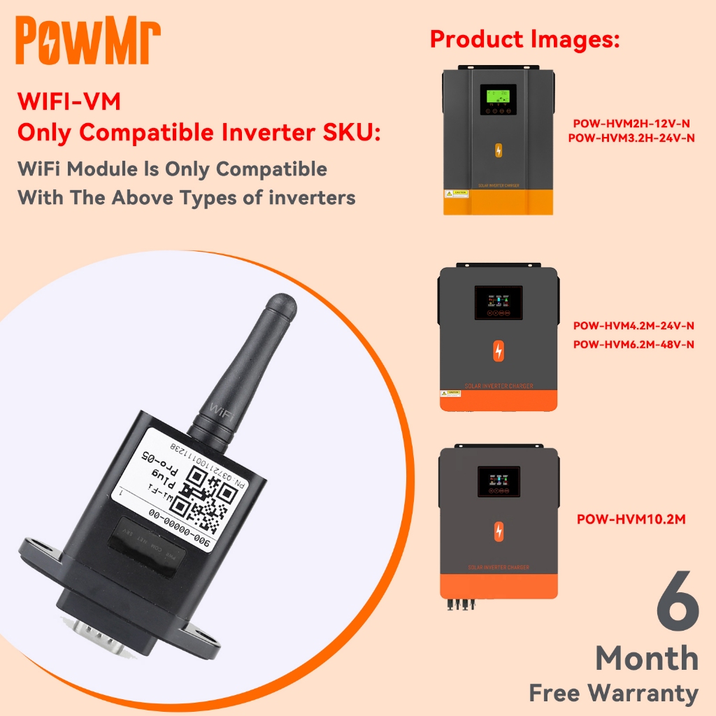 Powmr Wifi-Vm โมดูลไร้สาย Wifi พร้อมรีโมตคอนโทรล Rs232 สําหรับพอร์ตอินเวอร์เตอร์พลังงานแสงอาทิตย์