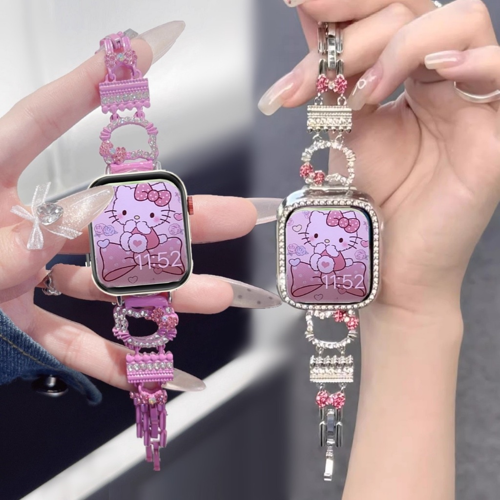 Bling Kitty Diamond huawei watch fit 3 สาย + เคส Huawei watch fit 3 Strap Samrt Watch สาย Huawei Watch Fit 3 Case Huawei Watch Fit สาย Huawei Fit new / Huawei Fit SE Strap Metal Huawei Watch Fit 2 สาย Protective Huawei fit 3 Case Bling สาย Huawei fit 3