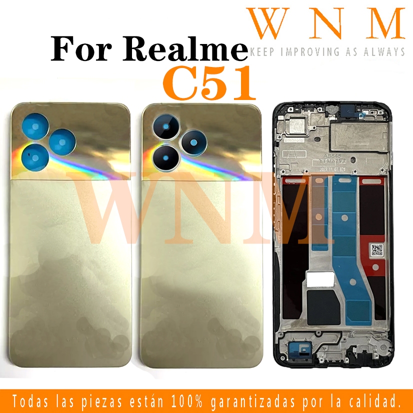 ฝาหลังแบตเตอรี่สําหรับrealme C51 RMX3830 LCDกรอบกลางฝาครอบแผ่นBezelเปลี่ยนชิ้นส่วน