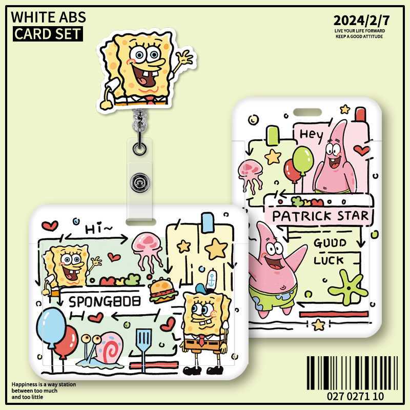 Spongebob SquarePants ผู้ถือบัตรเชือกเส้นเล็กยาวสําหรับคนงานนักเรียนเคสแข็งป้ายพนักงานปกบัตรประจําตัวประชาชน