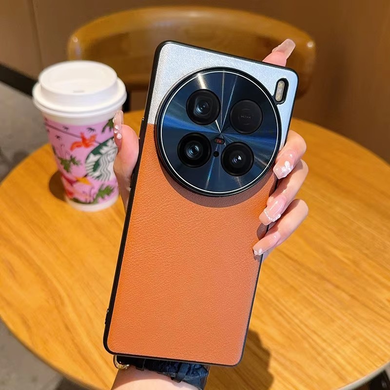 สําหรับ VIVO X200 x100 ultra x100s x90 x80 x70 200Pro mini ปลอกธรรมดาหนังเย็บสีผิวสําหรับ VIVO X 200 Pro mini กันกระแทกกันชน Funda