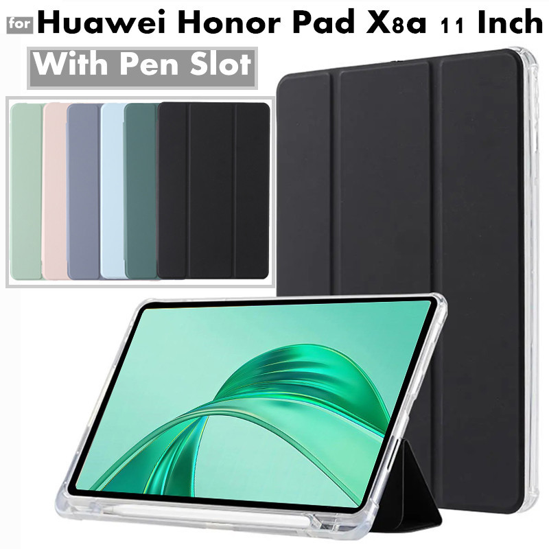 for Huawei Honor Pad X8A NDL-W09 11 Inch 2024 Acrylic Clear Tablet Case With Pen Slot Smart Leather 