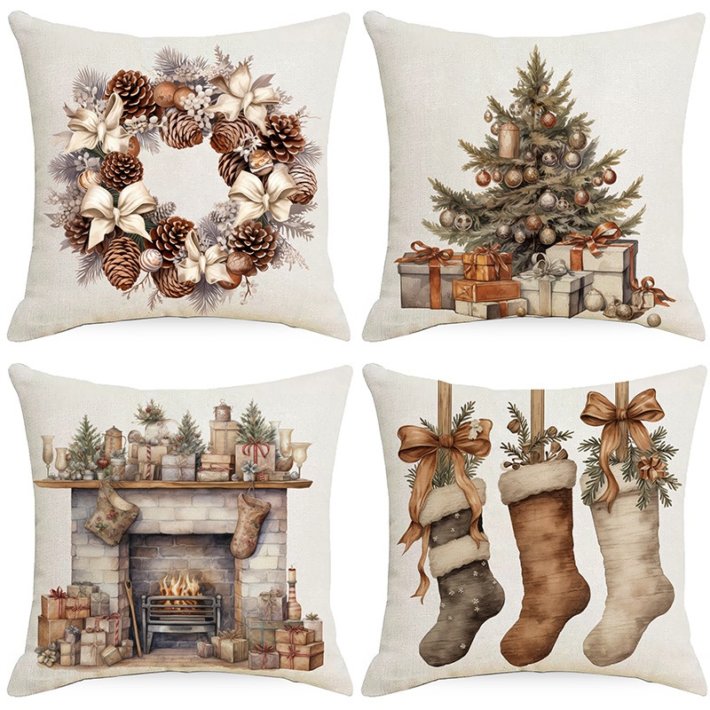 ปลอกหมอนพวงหรีดต้นคริสต์มาส Linen 7070.6060.5050.4545.4040.ปลอกหมอนอิงโซฟาหน้าแรกตกแต่งคริสต์มาสของขวัญ