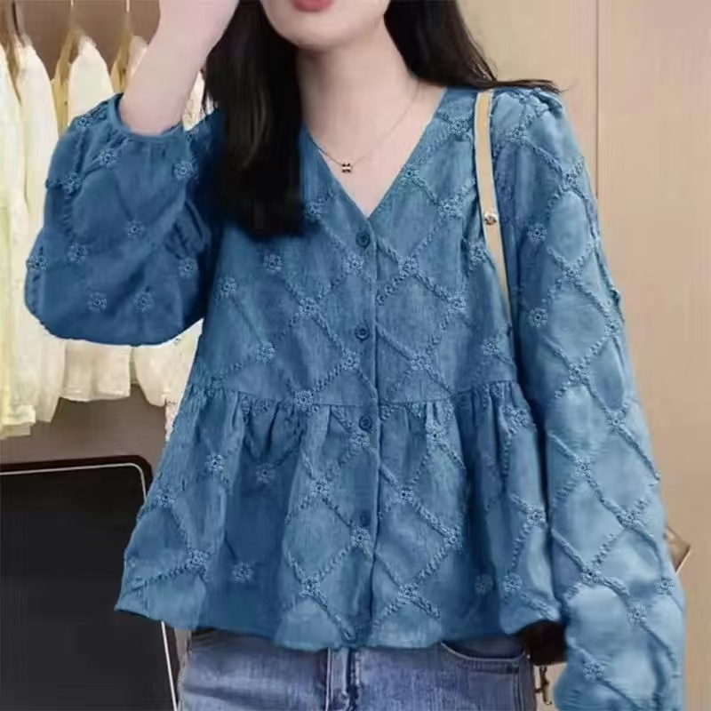 สไตล์เกาหลีผู้หญิงสุภาพสตรีเสื้อแขนยาวหลวมเสื้อ