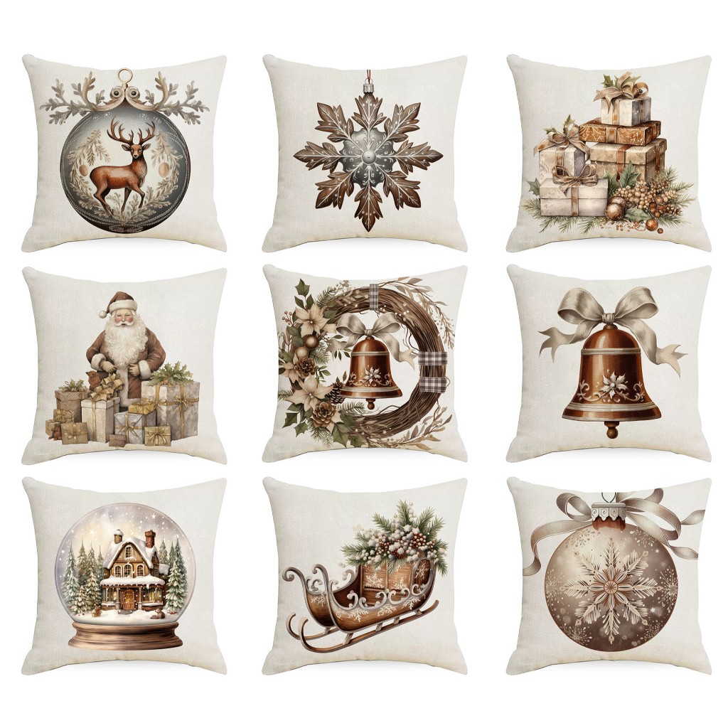 ของขวัญคริสต์มาส Elk snowflake ปลอกหมอน Santa Claus ผ้าลินิน 7070.6060.5050.45 45.4040.ปลอกหมอนอิงโซฟาหน้าแรกตกแต่งคริสต์มาสของขวัญ
