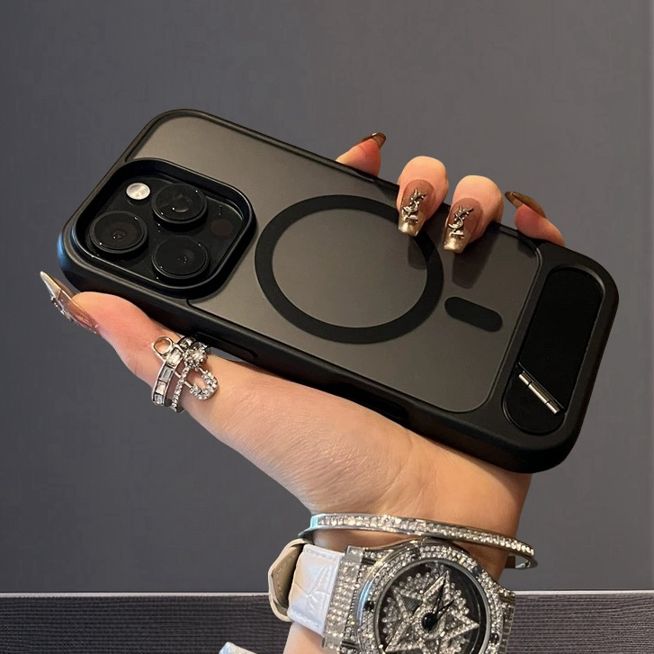 【Matte acrylic hard case with bracket/Black】เคส compatible for iphone 11 12 13 14 15 16 pro max case