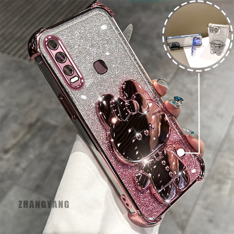 สําหรับ vivo y11 y12 y15 y17 y19 ผงประกายสี่มุมไฟฟ้า anti drop เคสโทรศัพท์ความงามการ์ตูน 3D กระต่ายวงเล็บ TPU soft case