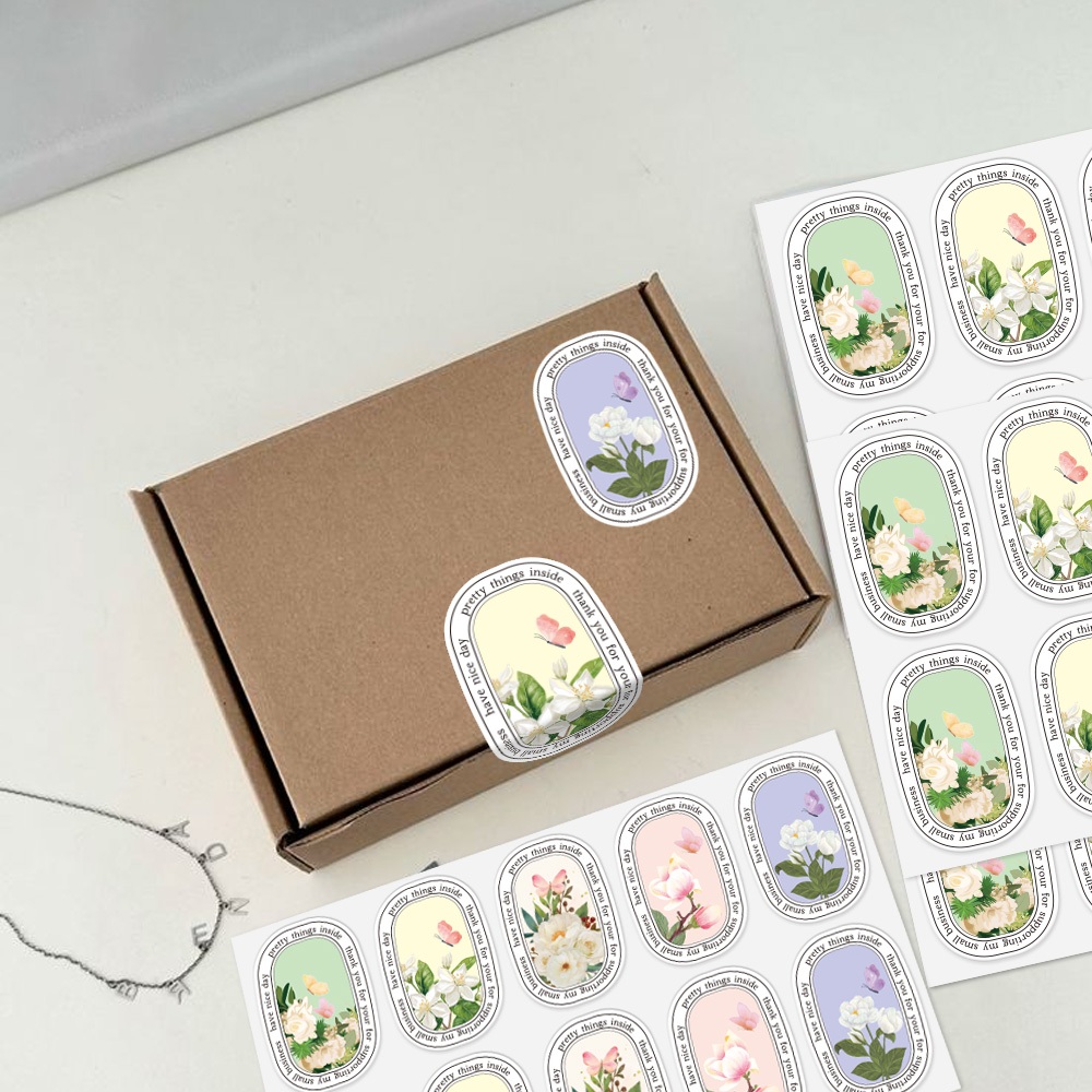 100ชิ้นดอกไม้แบบขอบคุณสําหรับการสนับสนุนสติกเกอร์ธุรกิจขนาดเล็กของฉันป้ายปิดผนึกที่สวยหรูสติกเกอร์ตกแต่ง