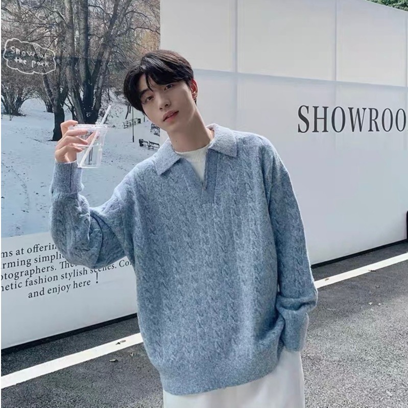 2024 ฤดูใบไม้ร่วงฤดูหนาวสไตล์ขี้เกียจเสื้อกันหนาวผู้ชายหลวมเสื้อกันหนาวแฟชั่น จุดต่ําสุด เสื้อปกเสื้อกันหนาวผู้ชาย ม-2เอ็กแอล