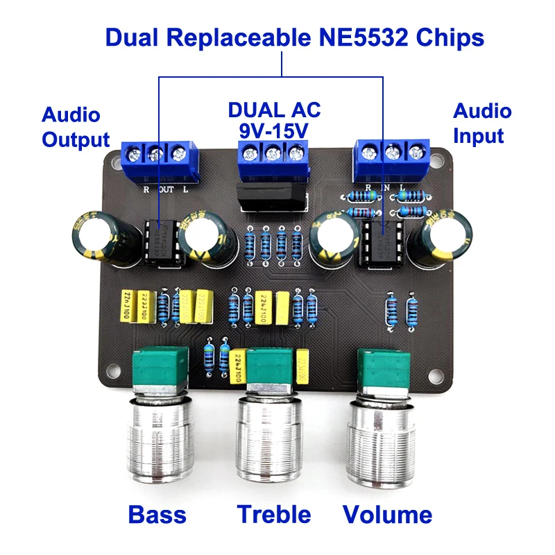 Dual NE5532 โทนสเตอริโอ Preamplifier บอร์ดเสียง HiFi Amprifier Equalizer Preamp Treble Bass Tone Control Pre Amplifier