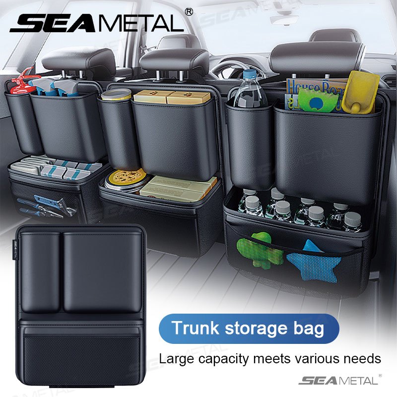 Seametal Car Trunk Leather Storage Bag Detachable Auto Seat Back Pocket High-capacity Hanging