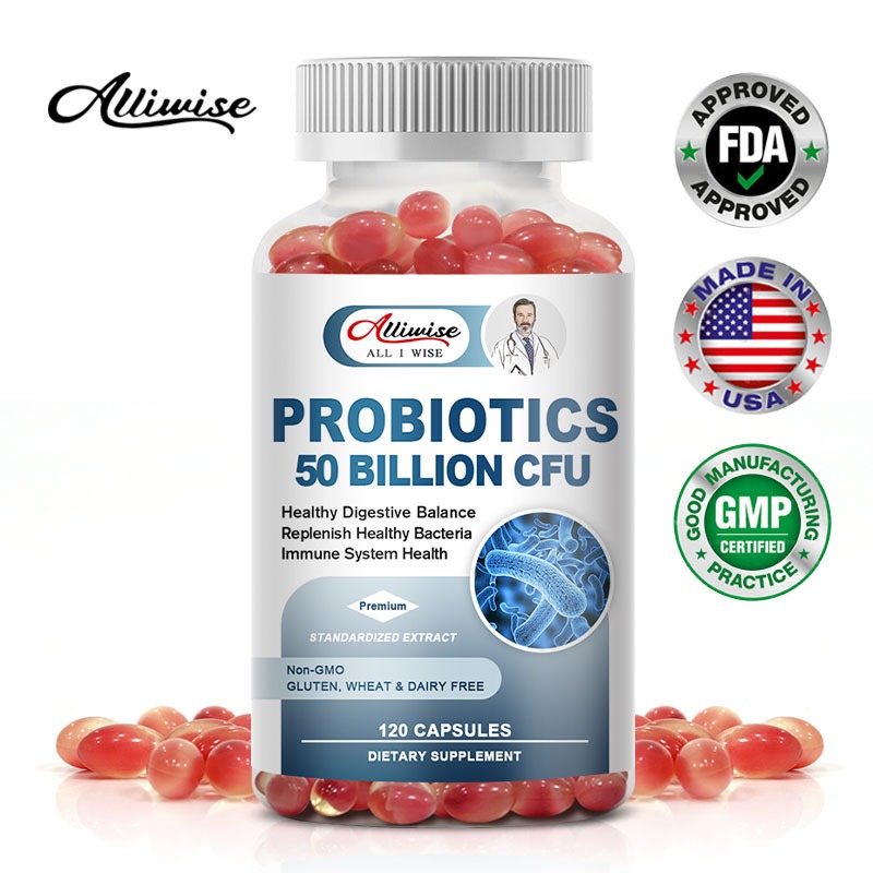 Alliwise โพรไบโอติก Probiotic พรีไบโอติก 50 พันล้าน CFU เพื่อสุขภาพทางเดินอาหาร ระบบภูมิคุ้มกัน สุขภาพช่องว่าง ก๊าซลอยตัว