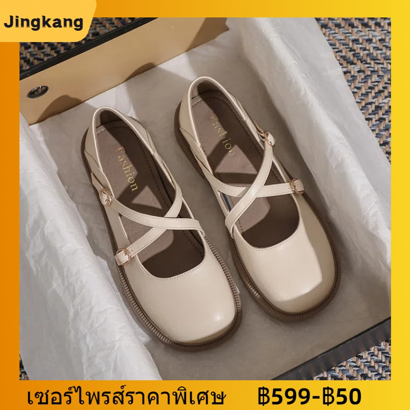 【34-43】 รองเท้าหนังลําลอง ส้นแบน สไตล์ญี่ปุ่น อังกฤษ แมรี่เจน พลัสไซซ์ สําหรับผู้หญิง