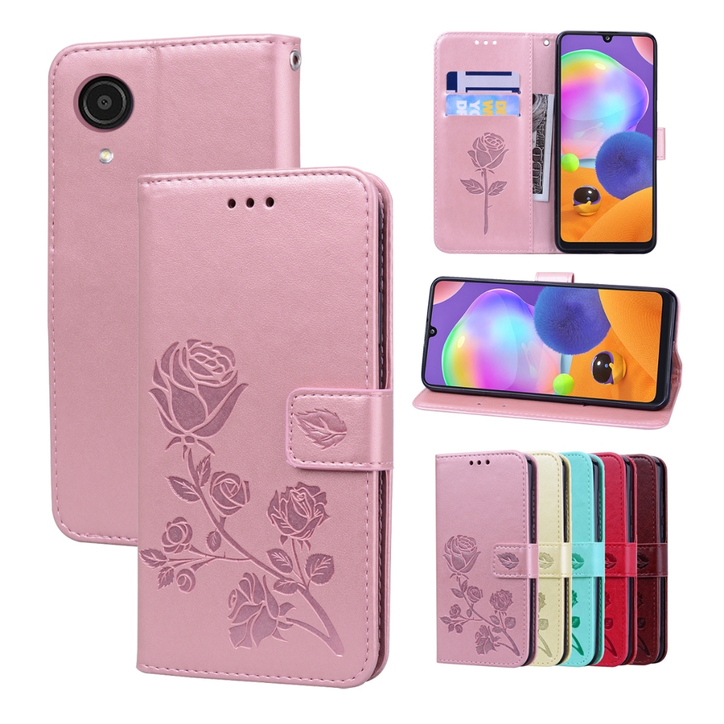 เคสโทรศัพท์หรูหราสําหรับ Samsung Galaxy A03S A03 Core A04E A04S A05 A05S A06 A04 4G ดอกไม้นูนพลิกกระเป๋าสตางค์หนัง PU ปลอกป้องกันซิลิโคนกันกระแทก