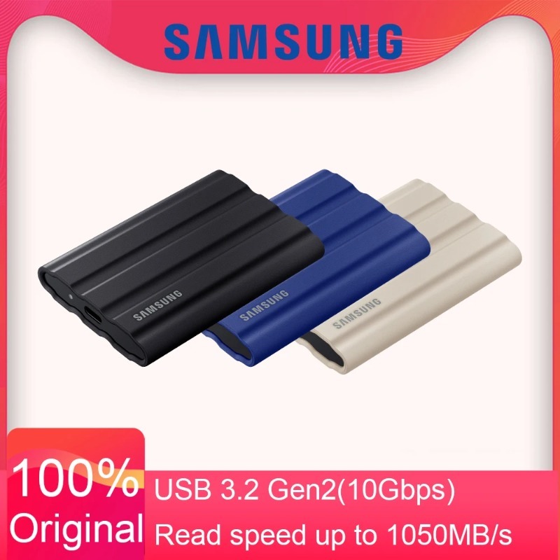 Samsung แบบพกพา SSD T7 Shield 500GB 1TB 2TB 4TB ความเร็วสูงภายนอกดิสก์ฮาร์ดไดรฟ์ Solid State Disk ใช