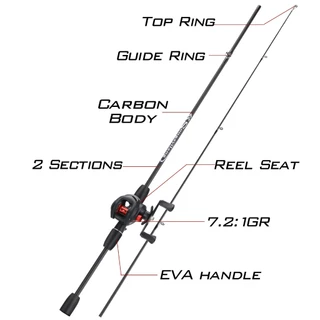 Sougayilang เบ็ดตกปลา Reel Line Lure ชุดหล่อ 1.8M 5-10LB 7.2:1 รอก BC เบ็ดตกปลา UL Carbon ครบชุด