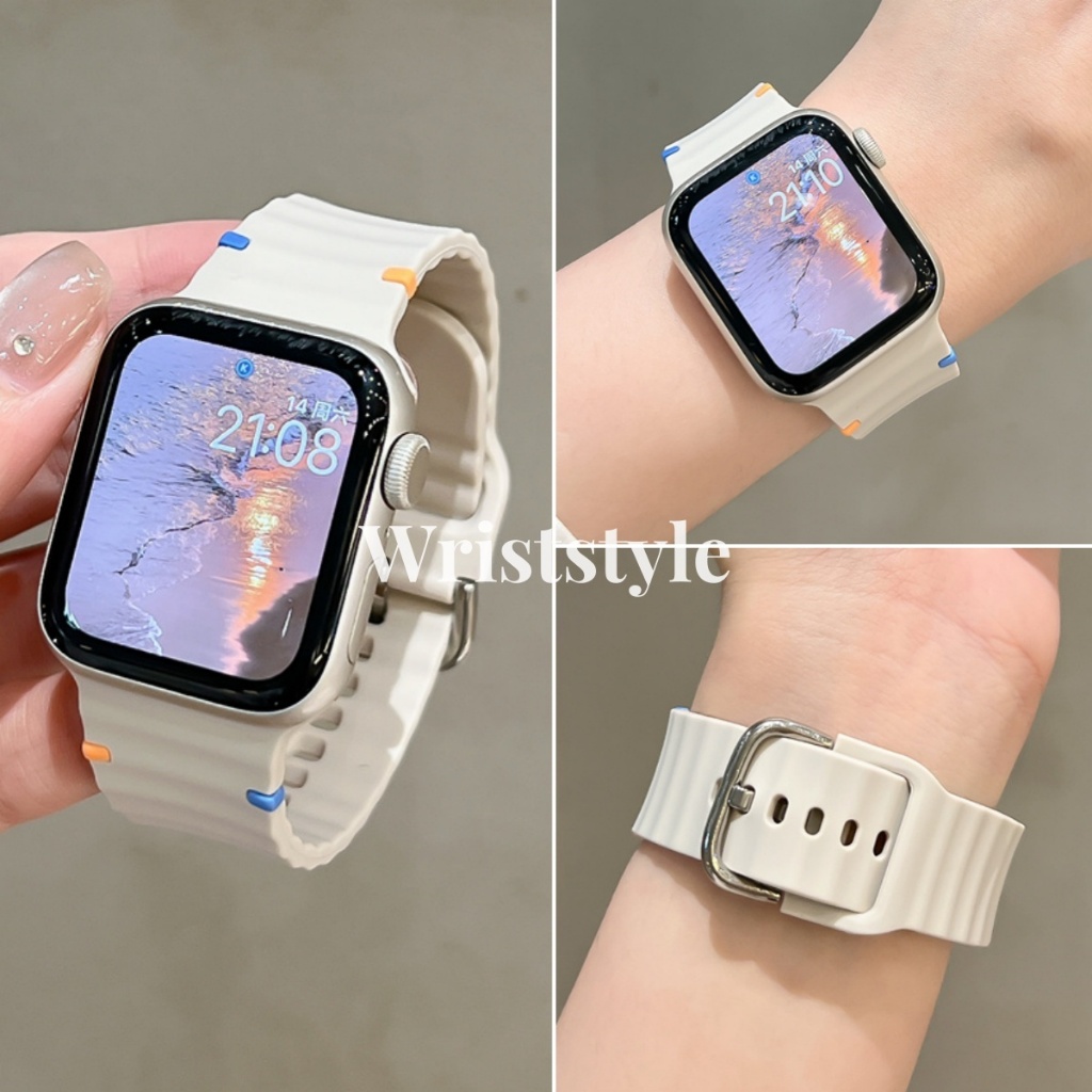 คลื่นสายรัดซิลิโคนสําหรับ Apple Watch S10/9/8/7/6/5/4/3/2/1 SE2 ULTRA2 สี Collision เปลี่ยนสร้อยข้อมือสําหรับ iwatch 49 มม.45 44 42 41 40 38 ผู้ชายผู้หญิง