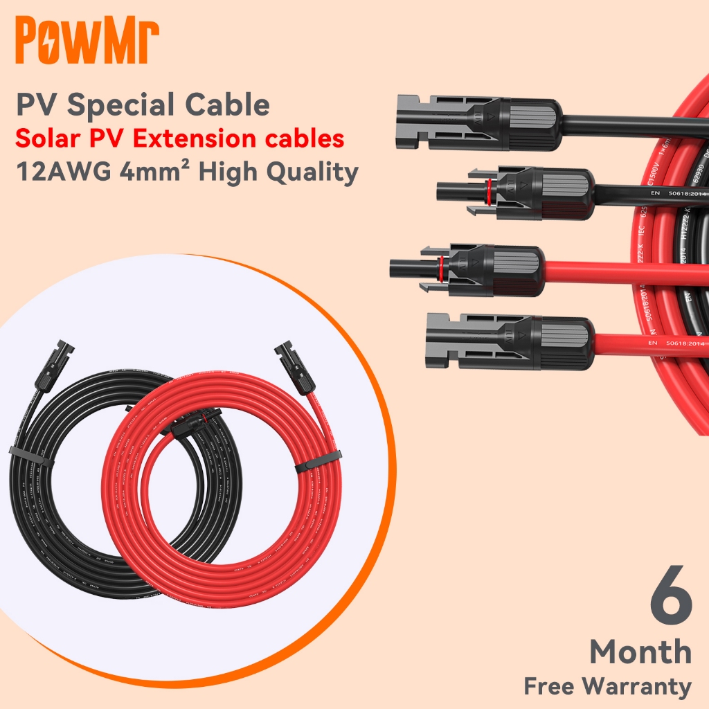 PowMr MC4X4 4mm² 9M สีดํา/แดง 12AWG การเชื่อมต่อสายเคเบิลแผงโซลาร์เซลล์ระบบสุริยะ IP67 กันน้ําพร้อมขั้วต่อ DC