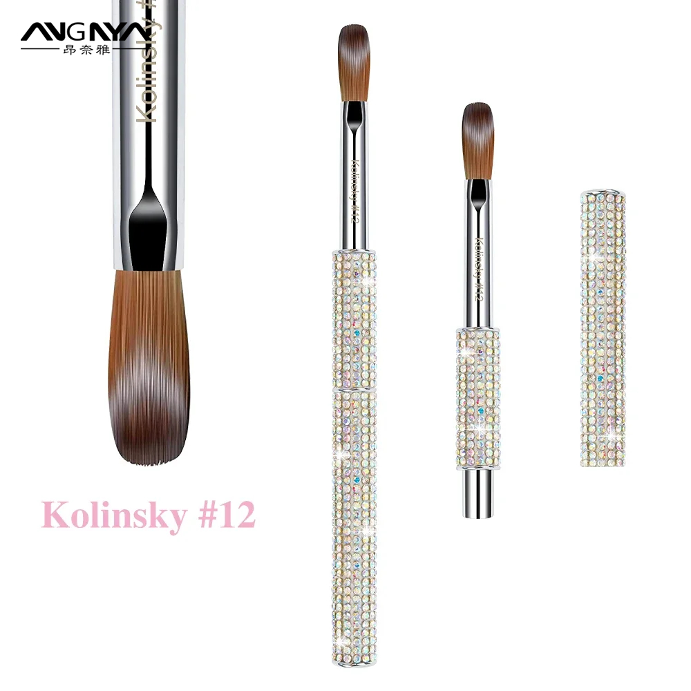 Angnya ไซส์#8-#12 Diamond Nail Kolinsky Brush,แปรงเล็บผงอะคริลิค