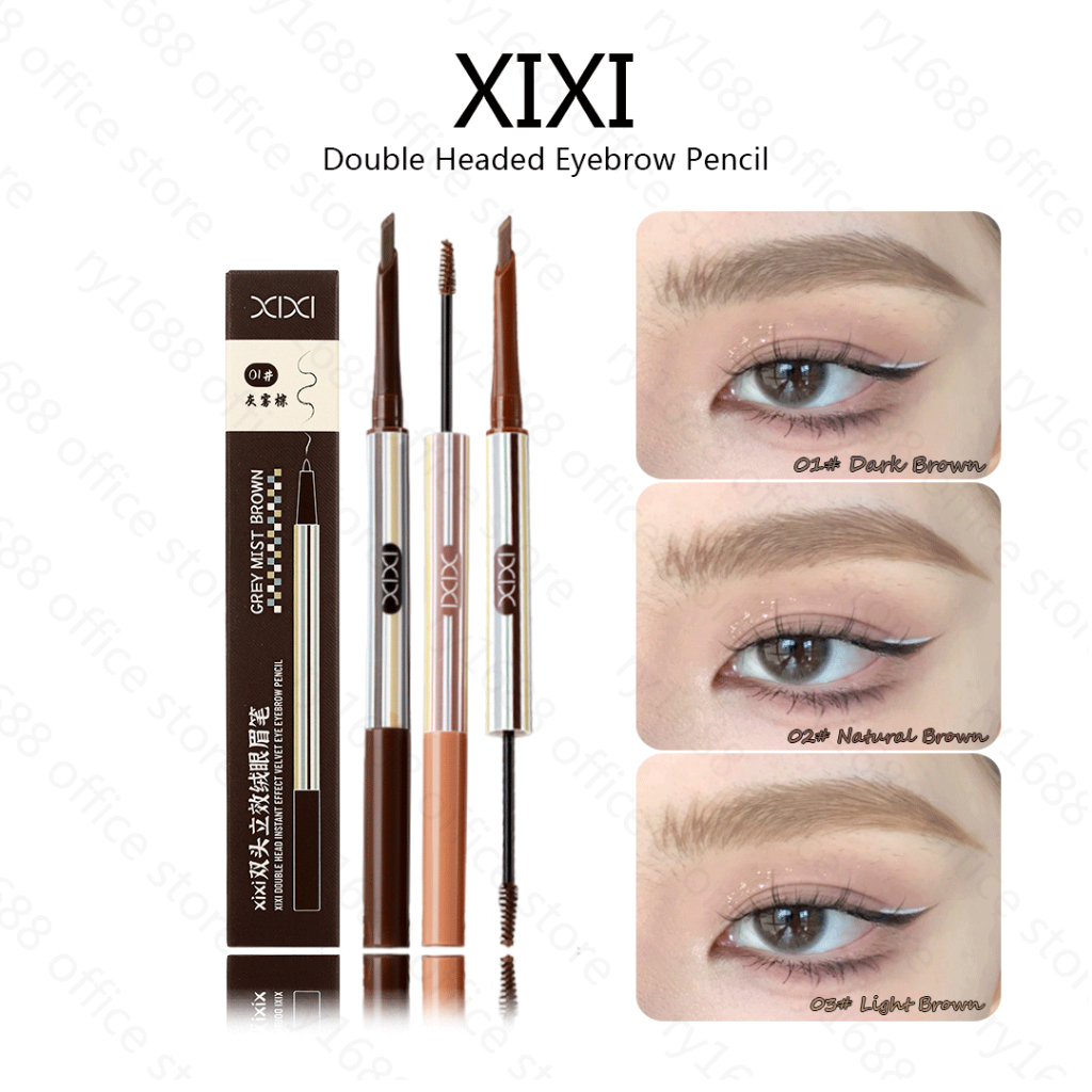 Xixi ปากกาเขียนคิ้วสองหัวธรรมชาติสามมิติคิ้วป่าแต่งหน้าครีมเขียนคิ้วสีน้ําตาลกันน้ํา D695
