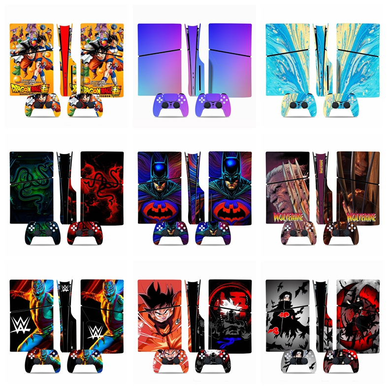50 สีสติกเกอร์ผิวใช้งานร่วมกับ Sony Playstation 5 Slim Disc & Digital Edition ไวนิล Decal รูปแบบชุดฟิล์มป้องกันสําหรับ PS5 Slim คอนโซลและ 2 ชิ้น Controller