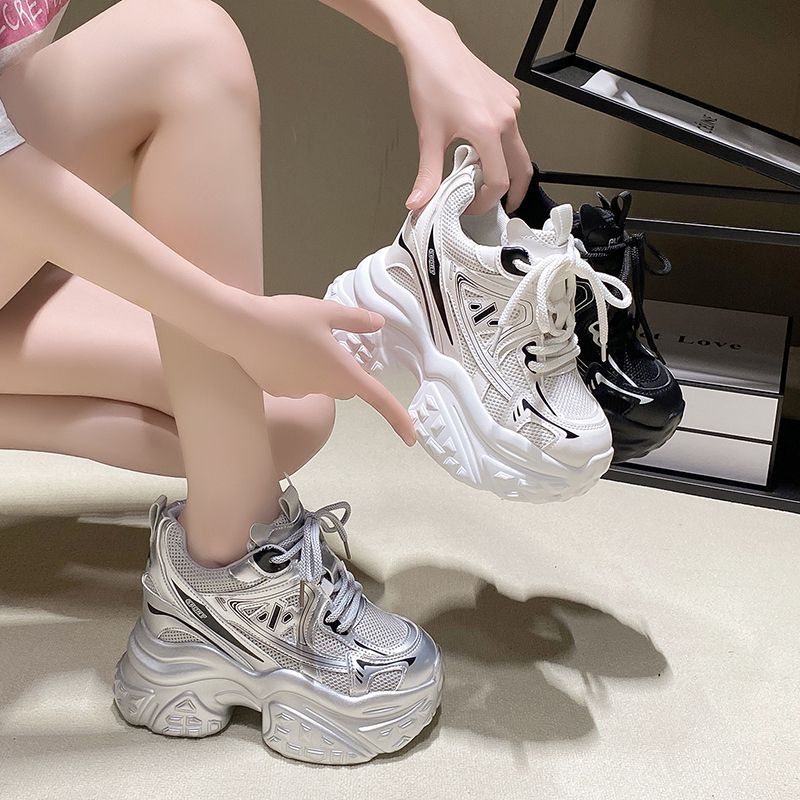 🔥พร้อมส่ง🔥 12 ซม.Thick-Soled Daddy รองเท้าผู้หญิง 2024 รองเท้าผ้าใบลําลองตาข่ายสไตล์ใหม่ พื้นนิ่ม น้ำหนักเบา สไตล์เกา...
