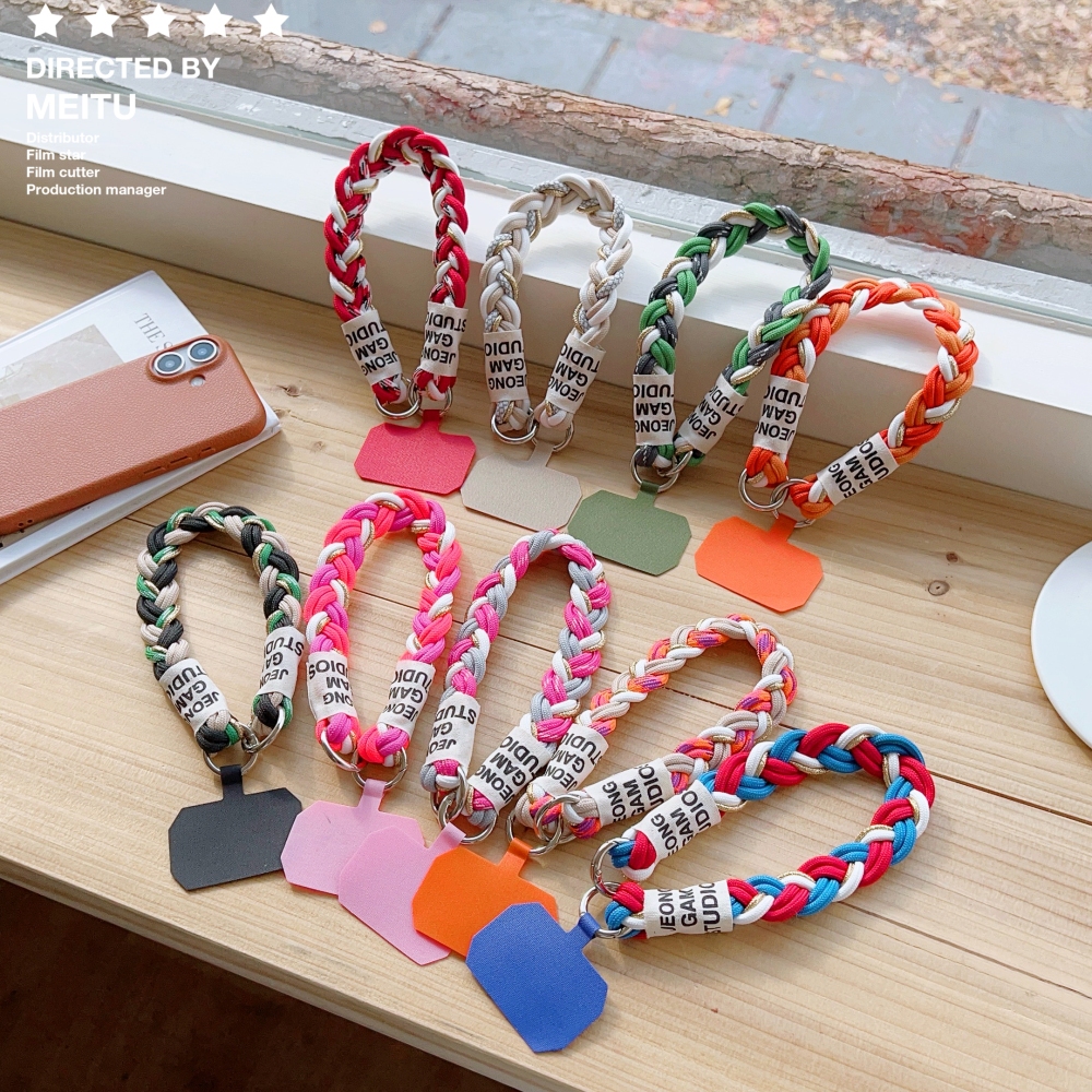 สายรัดข้อมือแบบถักเคสโทรศัพท์มือถือสายรัดข้อมือป้องกันการสูญหายวางเชือกที่แข็งแกร่งสร้างสรรค์ไนลอนที่มีสีสัน
