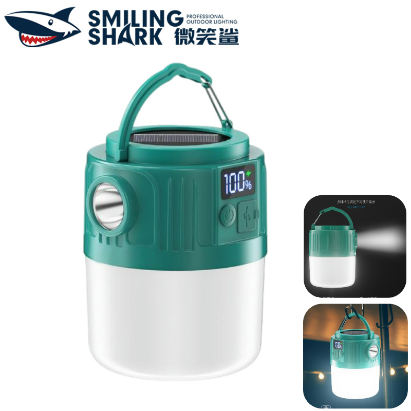 ยิ้มฉลาม YJ5801 LED Camping โคมไฟ Type-c ไฟฉายแบบชาร์จไฟได้ 6 โหมดจอแสดงผลชาร์จไฟฟ้ากันน้ํากลางแจ้ง Camping, night trips