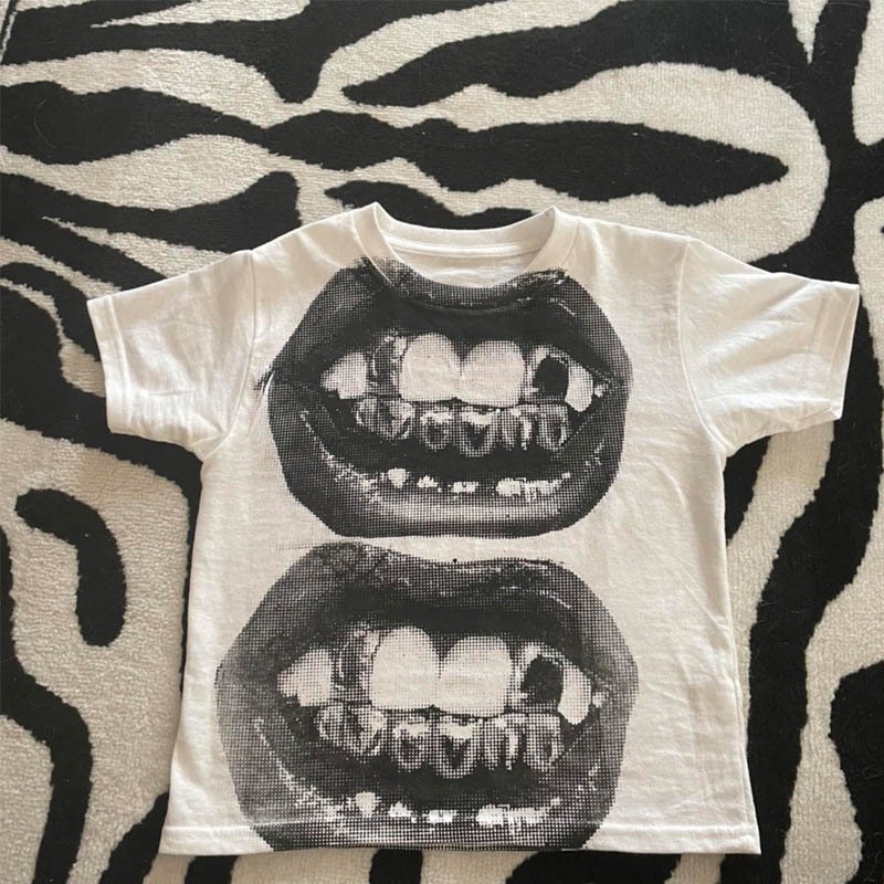 Punk Y2K Baby Short Sleeve Crop Top เสื้อยืดผู้หญิง Gothic Street
