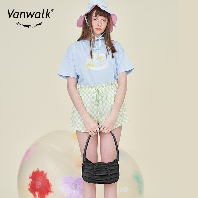Vanwalk(v2073 )Summer Vintage Fold Cream Candy Underarm Bag Hobo Girls Shoulder Bag Handheld + จี้เห็ด - รูปที่ 3