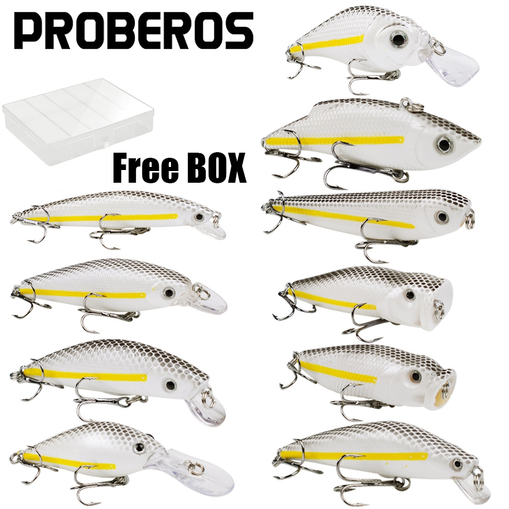Proberos 5 ชิ้นพรีเมี่ยมเหมือนจริงเหยื่อว่ายน้ํา, Crank เหยื่อ, และ Poppers ชุดเหยื่อตกปลา Minnow เหยื่อพลาสติก SwimBit Lure Lure สําหรับตกปลาอุปกรณ์ตกปลาตกปลา Lure Sinking Mi