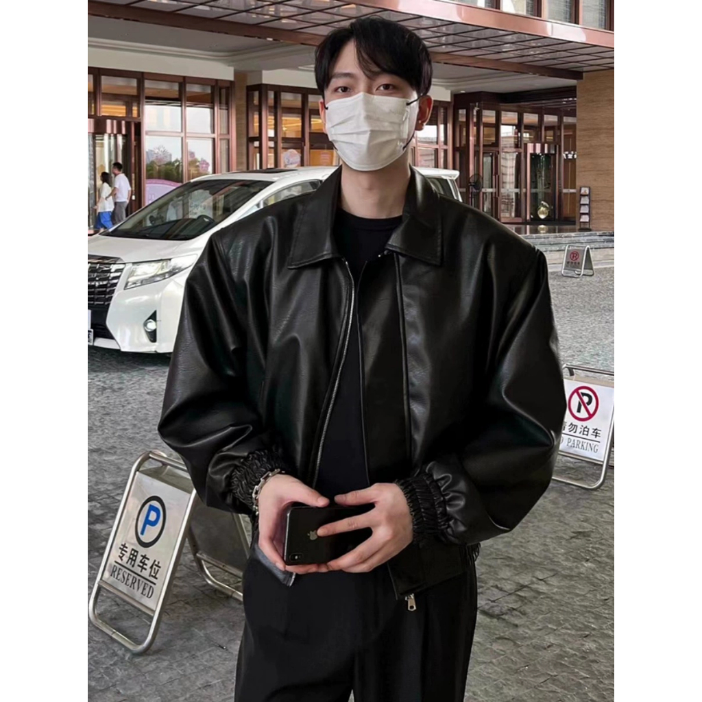 SUIKONE Suikeone เสื้อแจ็คเก็ตสไตล์รถจักรยานยนต์หนัง PU ฤดูใบไม้ร่วงย้อนยุคอเมริกันหลวมแผ่นรองไหล่เที่ยวบินแจ็คเก็ต — صورة 2