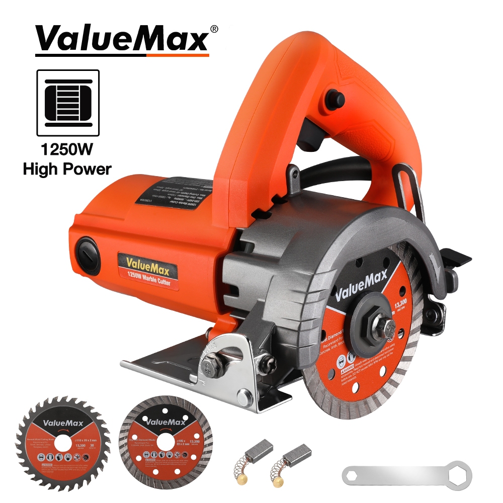 Valuemax 1250W เครื่องตัดเลื่อยวงเดือนไฟฟ้าเครื่องมือไฟฟ้าหินเซรามิคหินอ่อนอิฐเครื่องตัดกระเบื้องพร้อมใบเลื่อย 2 ใบ
