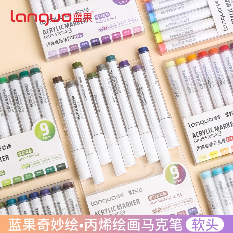 Languo ภาพวาด 144 สีอะคริลิค marker หัวนุ่มทึบแสงสีซ้อนศิลปะพิเศษความจุขนาดใหญ่นักเรียนสีน้ําเด็กแปรงแห้งเร็ว