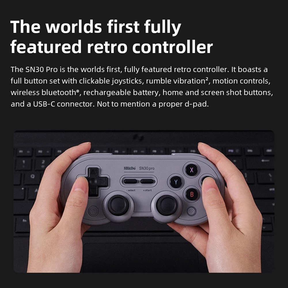 8bitdo SN30 Pro เกมแพดบลูทูธไร้สายพร้อมเอฟเฟกต์ห้องโถงสําหรับ Nintendo Switch, PC, Windows 10, 11, Steam Deck, Android, macOS thumbnail 3