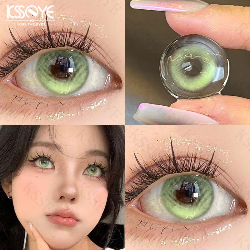 Ksseye คอนแทคเลนส์สี 2 ชิ้นรายปีใช้ 14.2 มม.สีชมพูสีเขียวคอสเพลย์คอนแทคเลนส์สายตาสั้น 0 ~-8.00 องศา