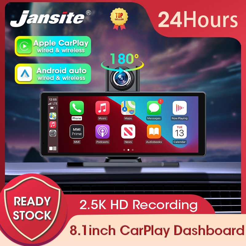 Jansite 8 นิ้วรถ DVR เครื่องบันทึกการขับขี่ Android ด้านหน้าอัตโนมัติ 2.5K ด้านหลัง 1080P กล้องแดชบอร์ด WiFi Dual เลนส์