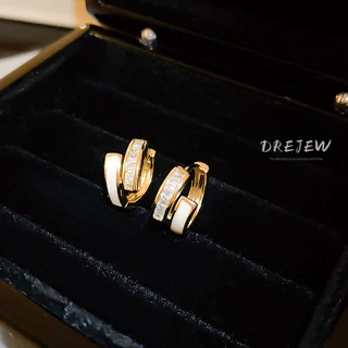 DREJEW เดรช ฝรั่งเศสที่เรียบง่ายน้ํามันหยดเพทายต่างหูห่วงแสงหรูหราแฟชั่นอารมณ์ต่างหู
