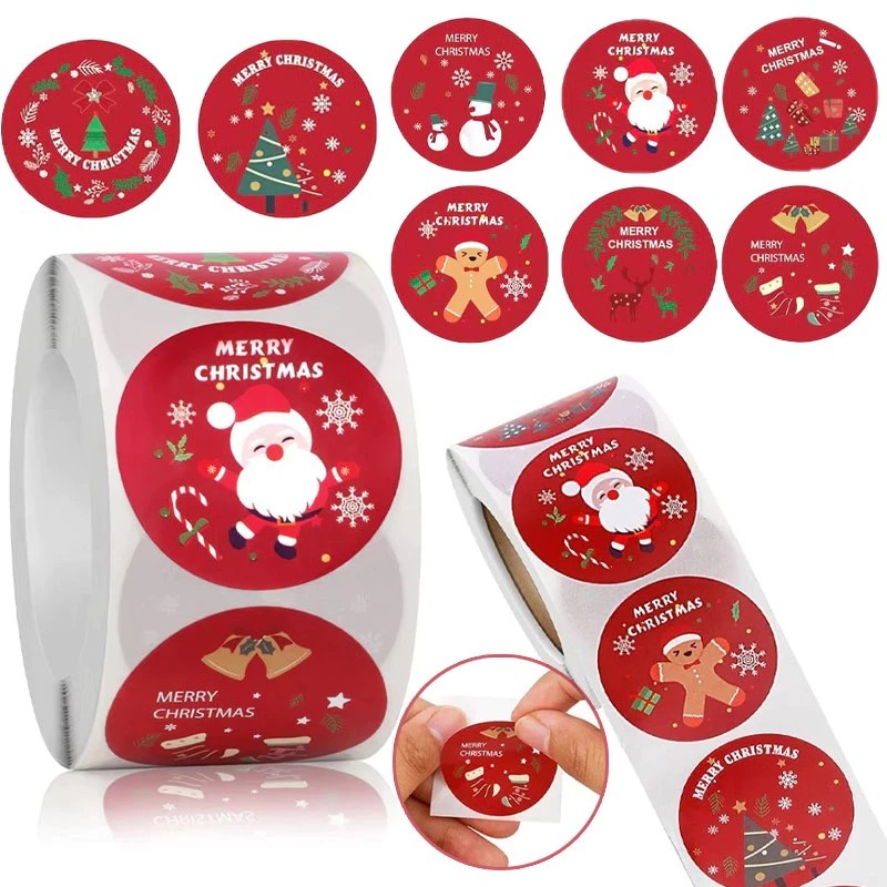 1 ม้วน 500 Merry Christmas สติกเกอร์คริสต์มาสแกนของขวัญป้ายซีลสติกเกอร์ DIY แสตมป์เบเกอรี่ซองเครื่องเขียนกระเป๋าตกแต่ง