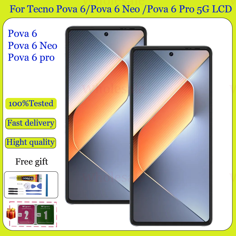 Original AMOLED/TFT สําหรับ Tecno Pova 6/Pova 6 Neo /Pova 6 Pro 5G จอแสดงผล LCD หน้าจอสัมผัสเปลี่ยน