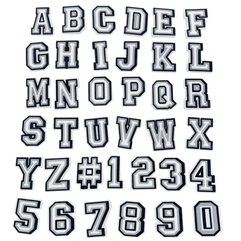 37 รูปแบบอเนกประสงค์สีดําและสีขาวตัวเลขตัวอักษรอินเทรนด์รองเท้าผ้าใบ Charms รองเท้าแตะจี้ปุ่ม Original Shoe Clog Pins ของขวัญสําหรับเพื่อน