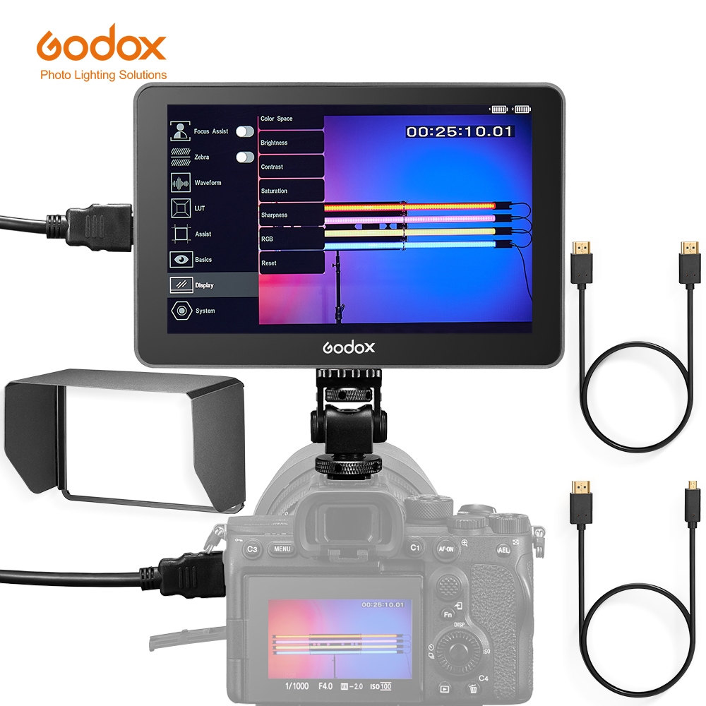 Godox GM7S 4K HDMI 7 กล้องสว่างเป็นพิเศษจอภาพ DSLR 3D LUT หน้าจอสัมผัส IPS FHD 1920x1080 Video Field